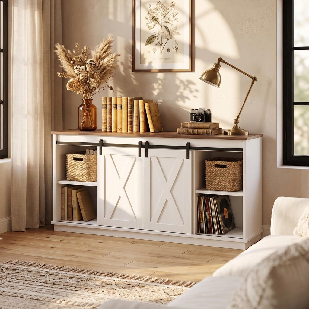 White TV Stand with Storage X406