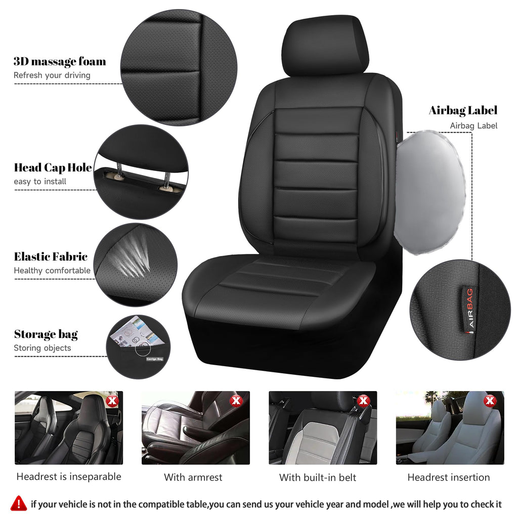 Leather Seat Covers Full Set Water Resistant 3D Foam Back Support 5 Seat Covers F230