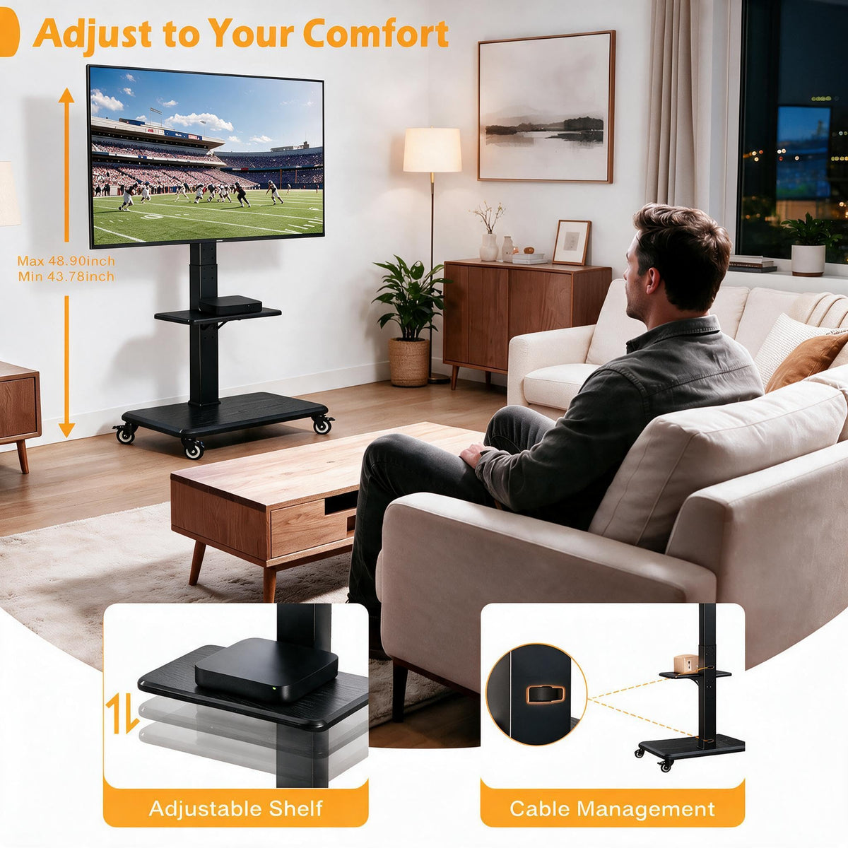 Rolling TV Stand with Wheels for 30-75 Inch TVs N925