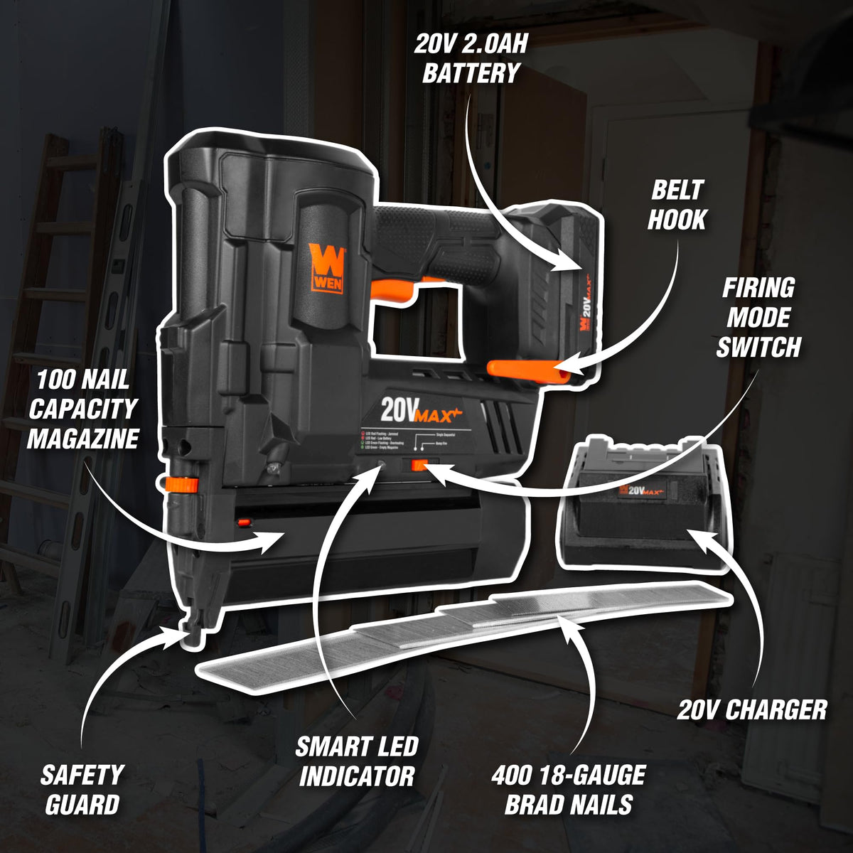 20V Max Cordless 18-Gauge Brad Nailer with Battery and Charger J41870