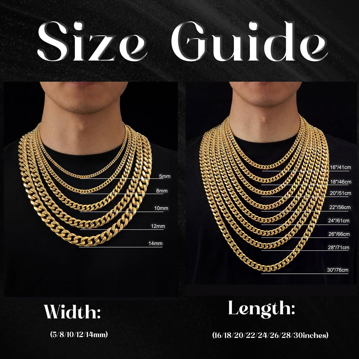 Gold Cuban Link Chain 5-14mm Stainless Steel B15038