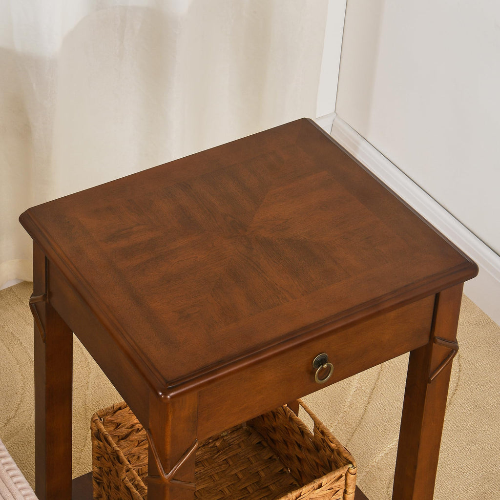 Small Solid Wood Side End Table with Drawer and Storage Shelf K335267