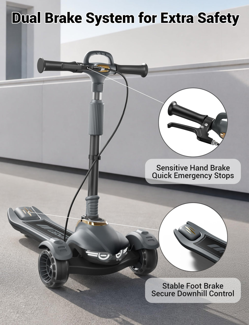 Kids Scooter with Dual Brakes, Music, Lights, Adjustable and Folding R93694