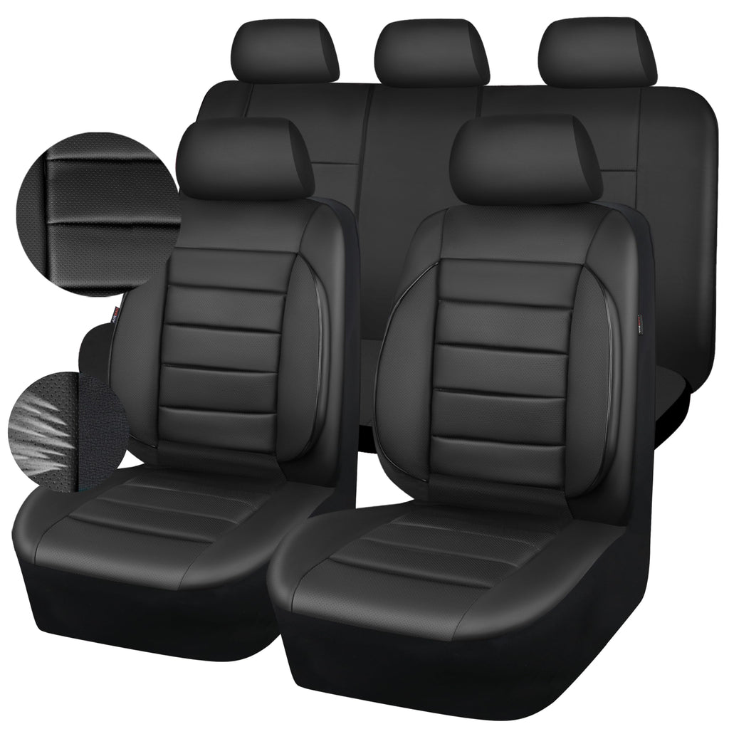 Leather Seat Covers Full Set Water Resistant 3D Foam Back Support 5 Seat Covers F230
