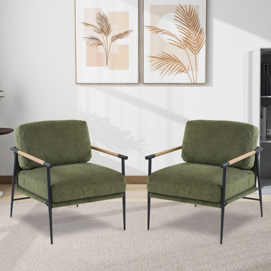 Green Chenille Accent Chair Set of 2 O609