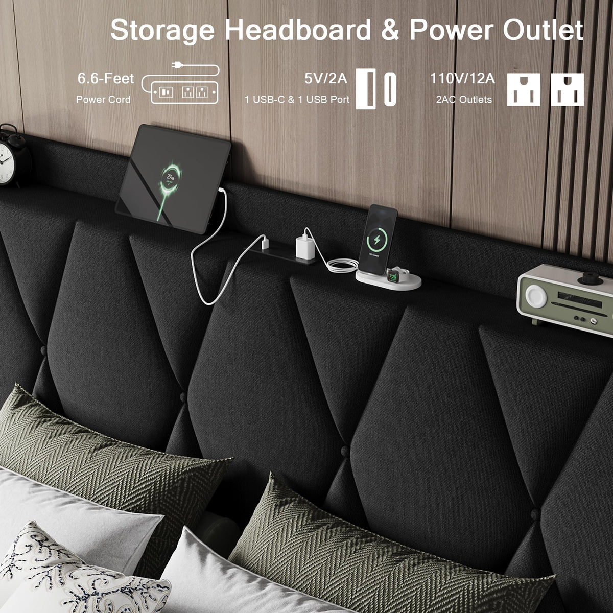 Queen Bed Frame with 4 Storage Drawers and Charging Station N51051