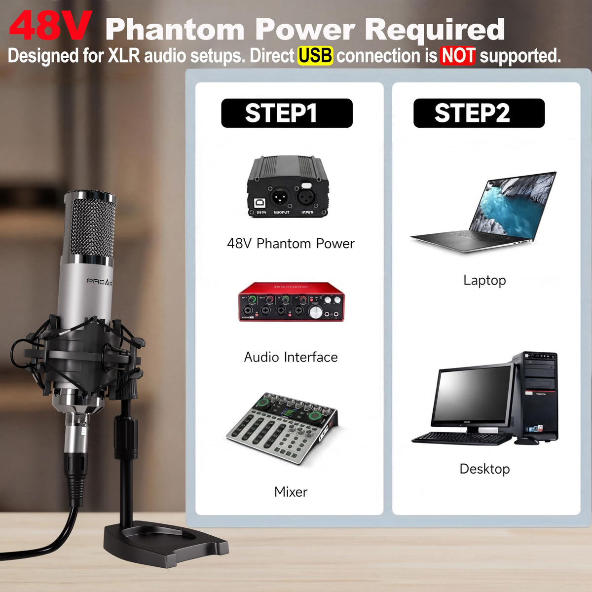 XLR Condenser Microphone with Desktop Stand T21509