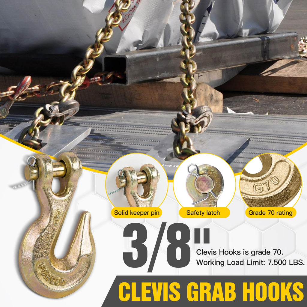 3/8" Clevis Grab Hooks 4 Pack Heavy Duty Chain Hook J5717