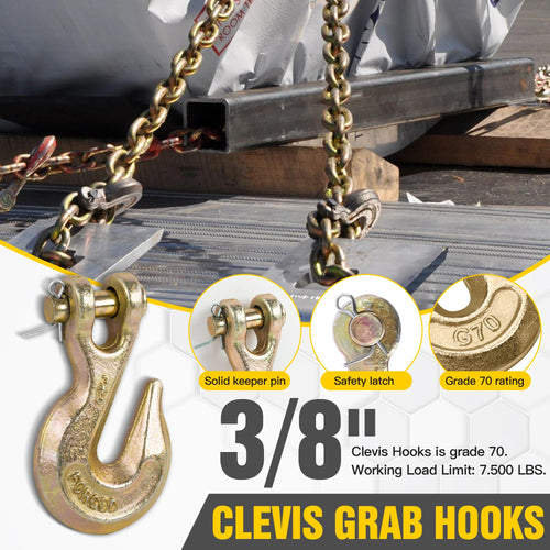 3/8" Clevis Grab Hooks 4 Pack Heavy Duty Chain Hook J5717