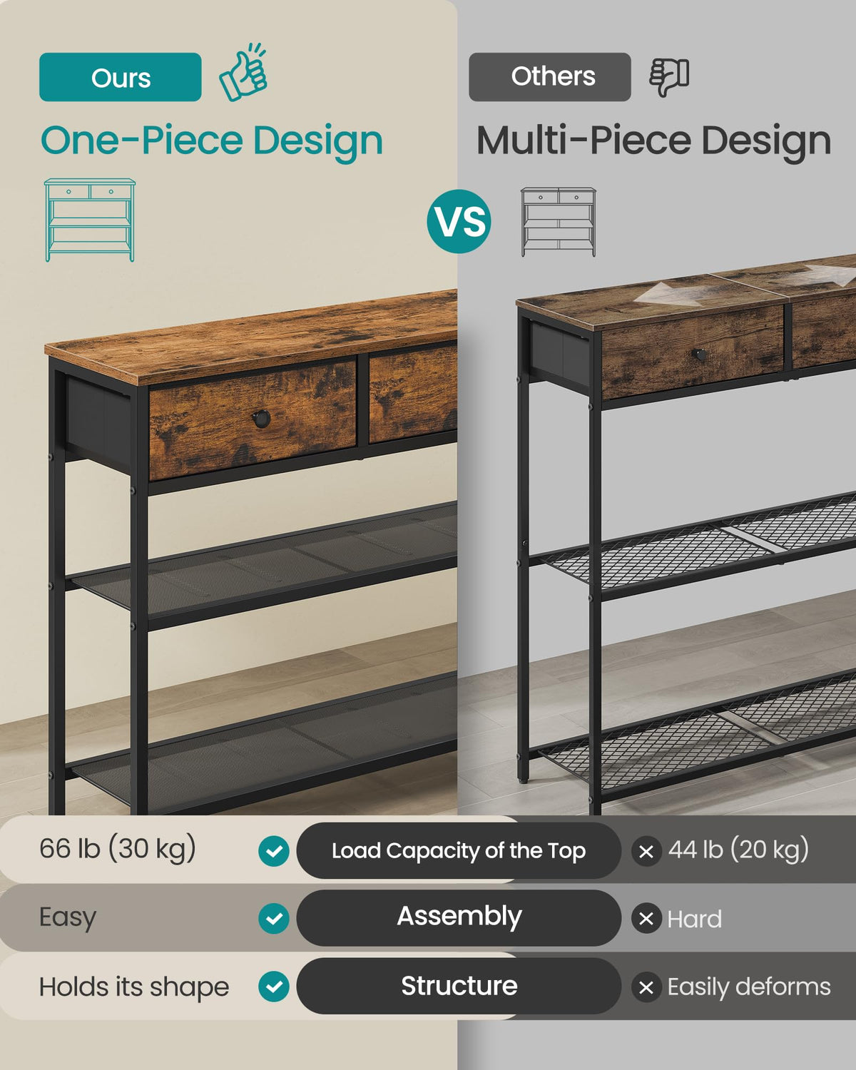 Console Table with 3 Fabric Drawers X658725