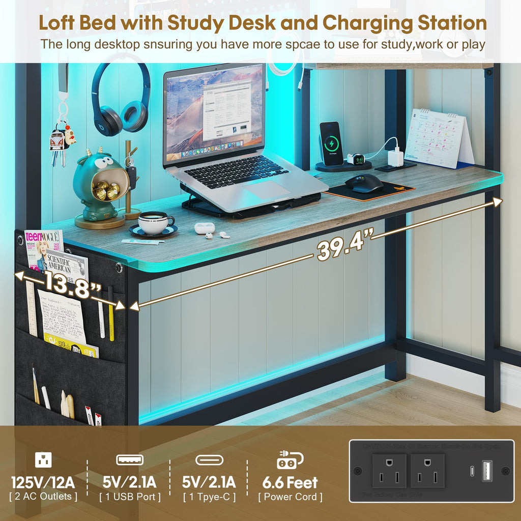 Twin Loft Bed with Desk and 6 Storage Drawers H880969