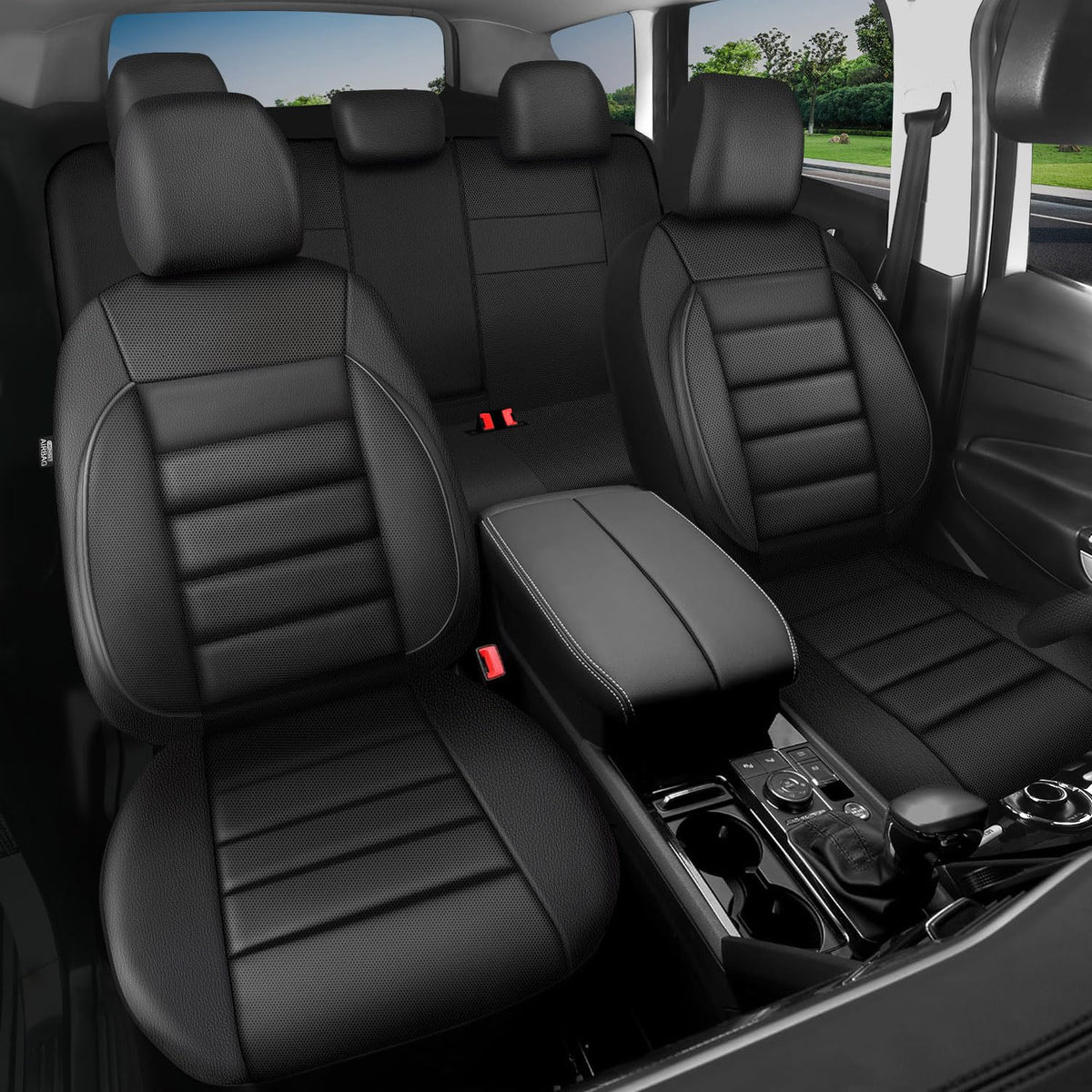 Leather Seat Covers Full Set Water Resistant 3D Foam Back Support 5 Seat Covers F230