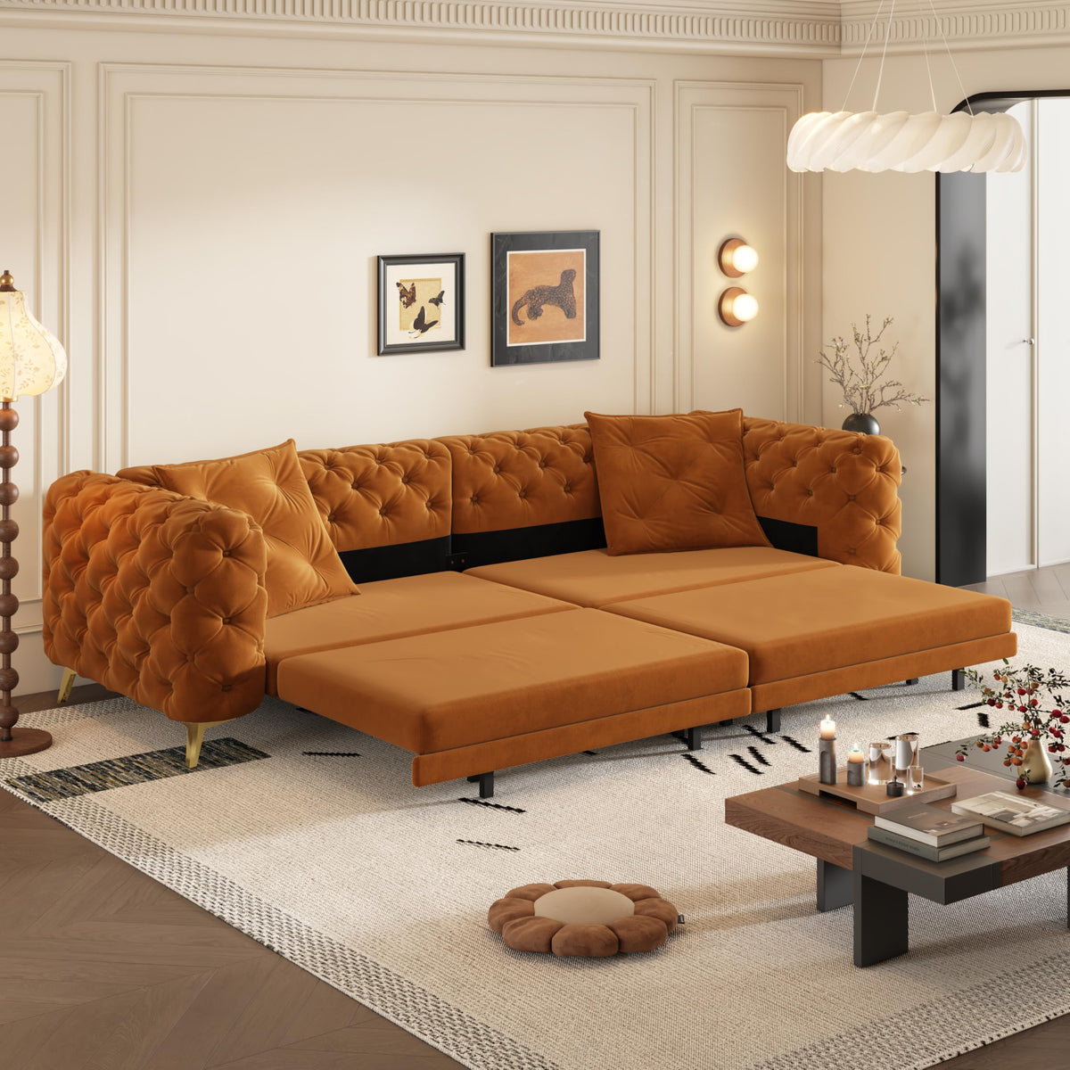 Orange Velvet Sofa Bed M1710