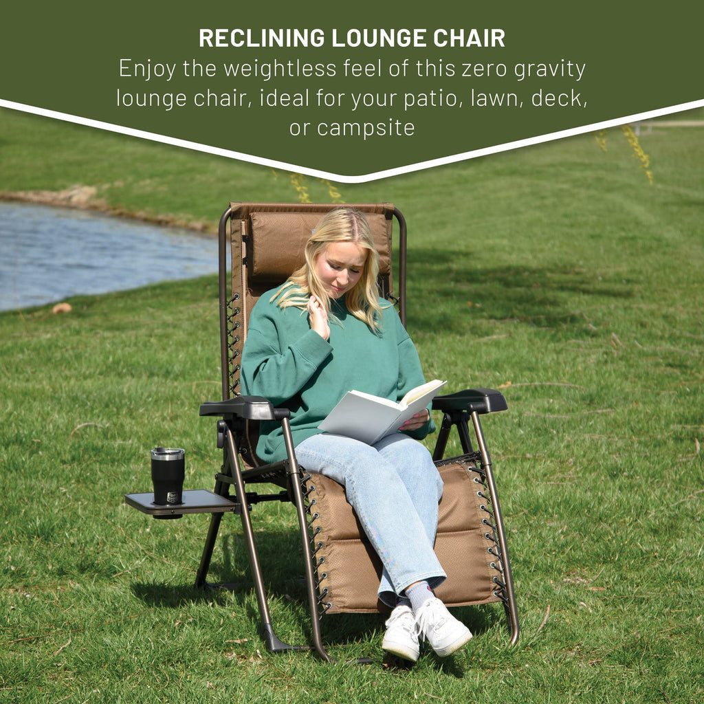 Brown Zero Gravity Folding Recliner Chair with Cup Holder S3731