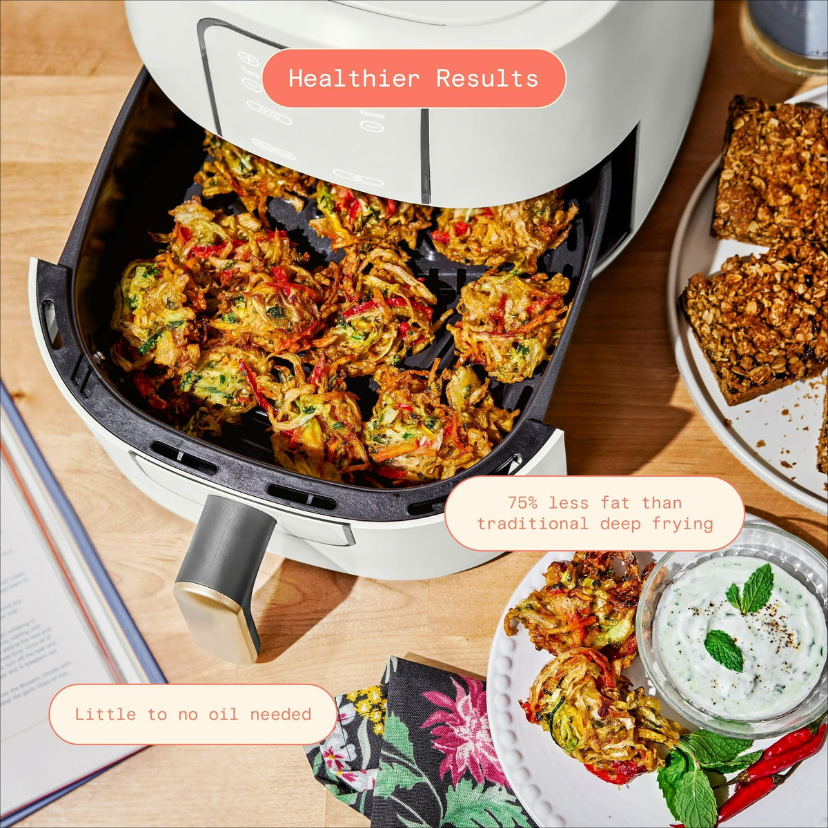 6 Quart Air Fryer with Touch-Activated Display, 4-in-1 Countertop Air Fryer 1750W, Nonstick Dishwasher Safe, White Icing E596892