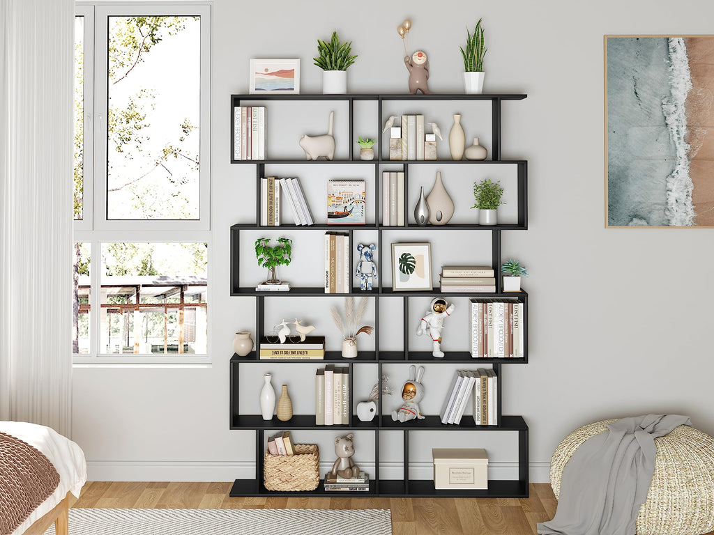 6-Tier Geometric S Shaped Wood Bookshelf H291