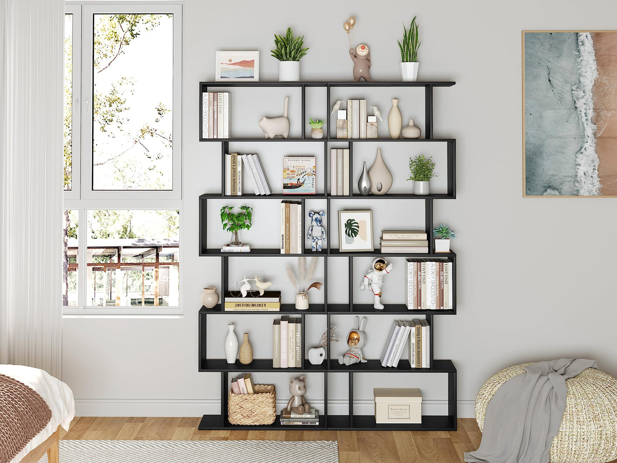 6-Tier Geometric S Shaped Wood Bookshelf H291