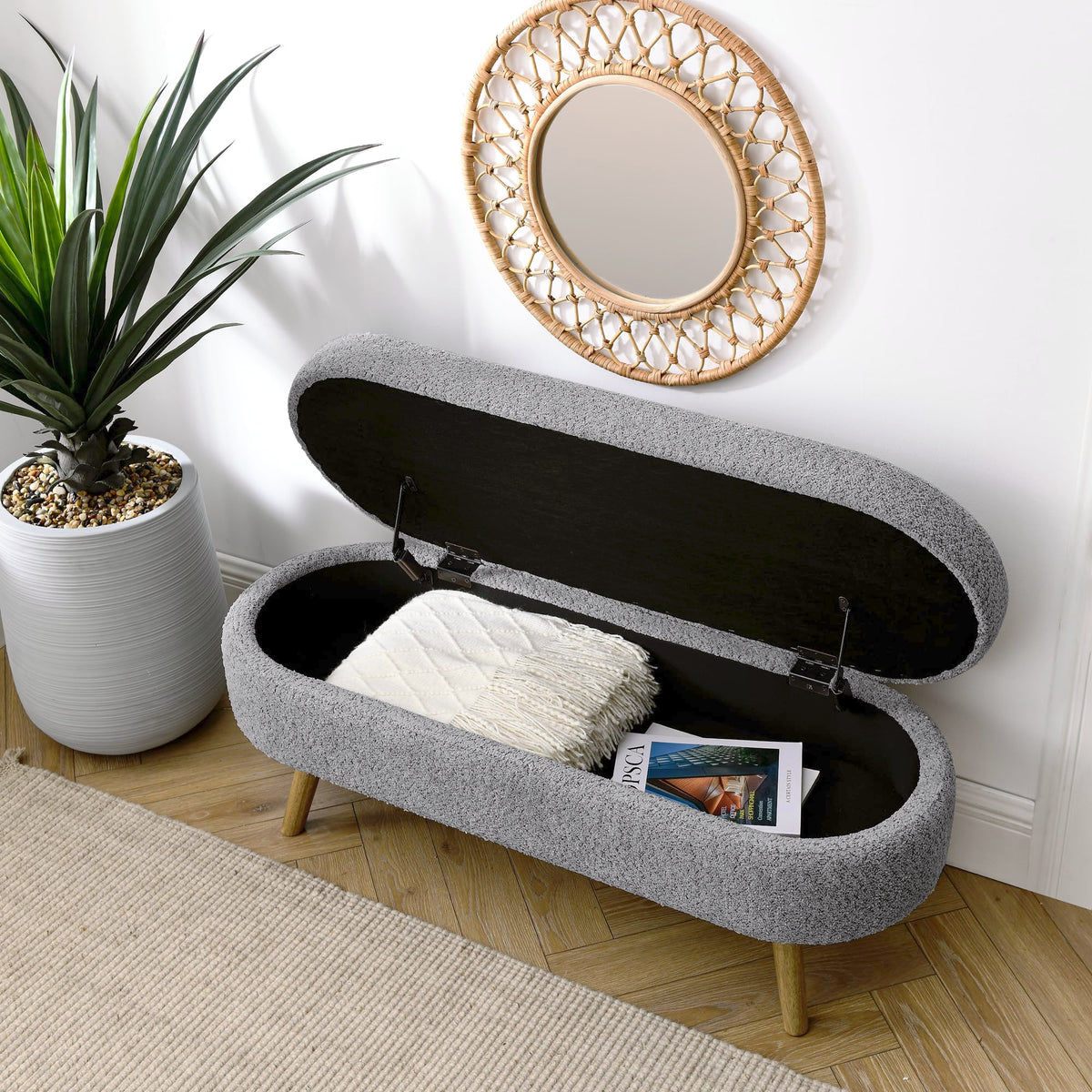 Oval Storage Bench with Rubber Wood Legs G442