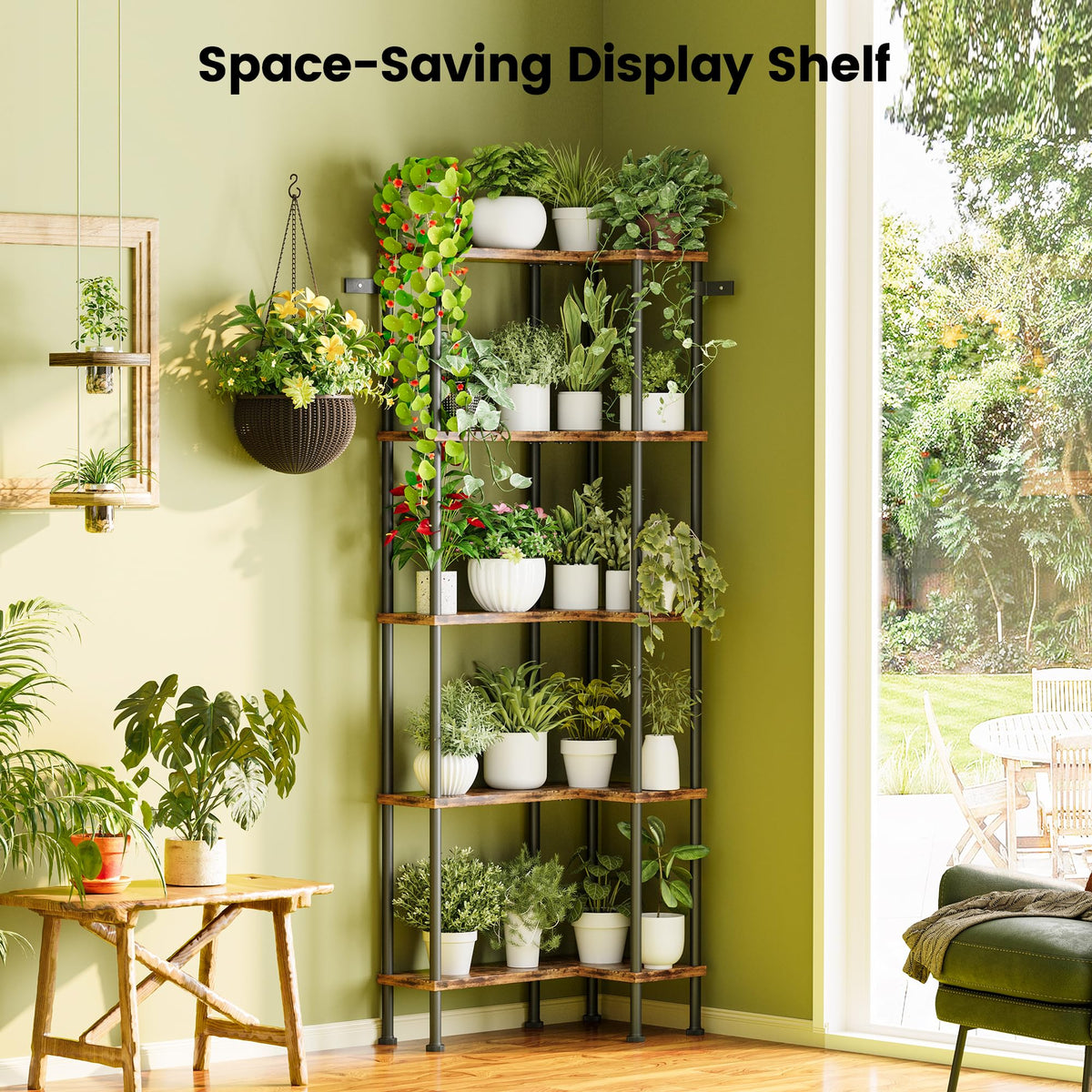 L-Shaped 5-Tier Rustic Brown Bookshelf R16497