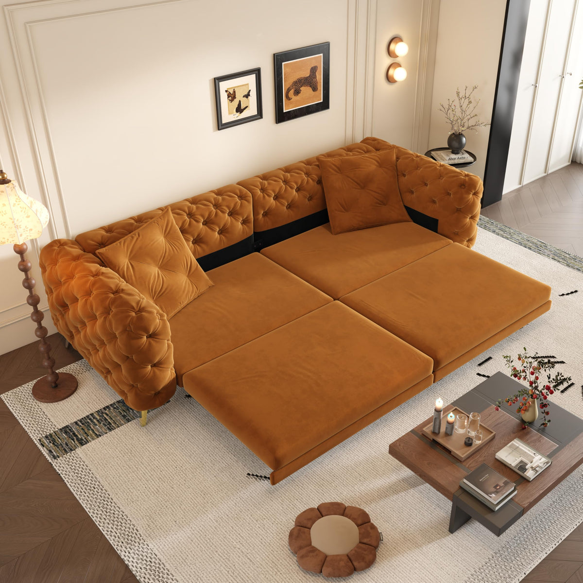 Orange Velvet Sofa Bed M1710