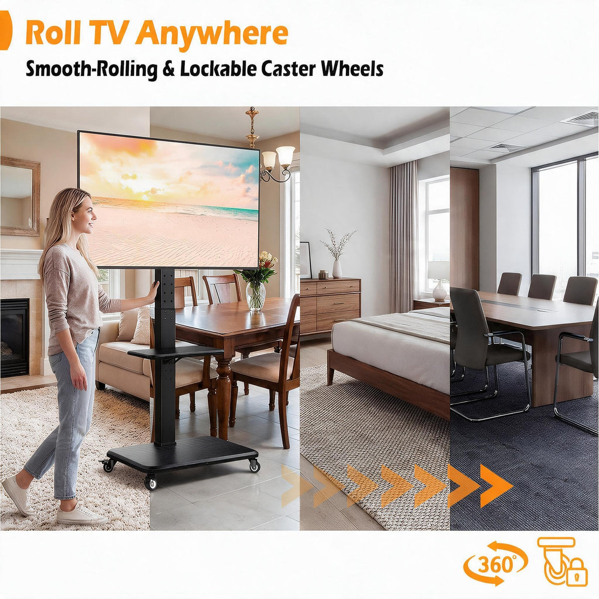 Rolling TV Stand with Wheels for 30-75 Inch TVs N925