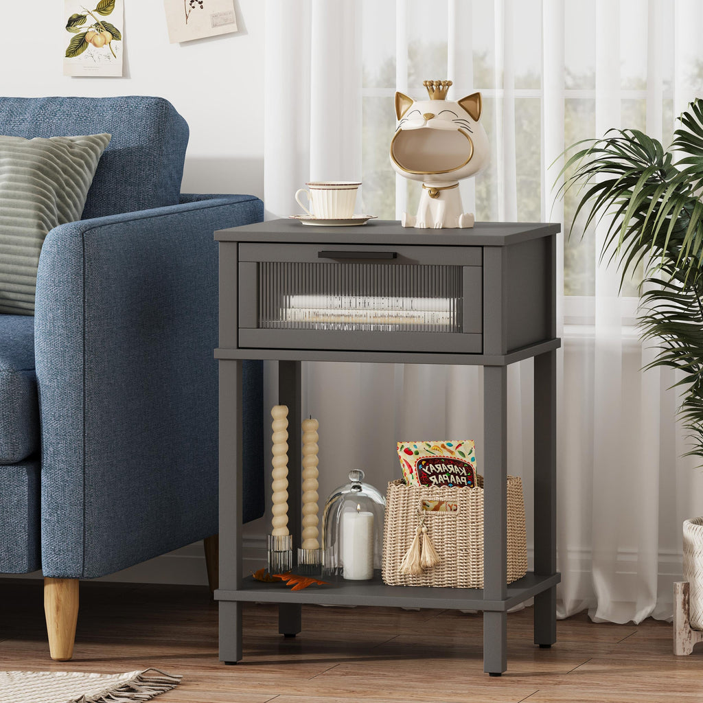 Grey Wooden Nightstand with Drawer and Storage Shelf Z3860